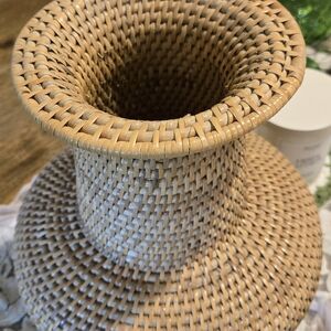Woven Rattan Vase - Natural Tan Home Accent